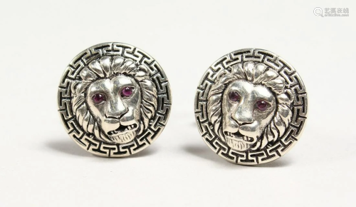 A PAIR OF SILVER VERSACE STYLE LION CUFF LINKS