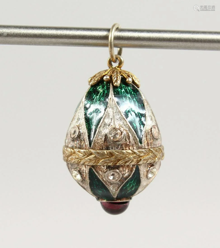 A RUSSIAN SILVER AND ENAMEL EGG PENDANT