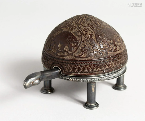 A RARE COCONUT CASED TORTOISE SHAPED CLOCK, the