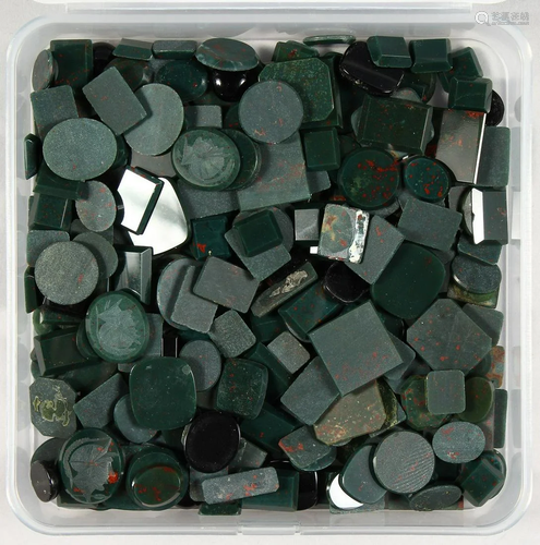 A BOX OF BLOODSTONE STONES