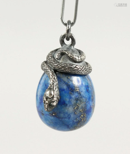 A RUSSIAN SILVER AND LAPIZ EGG PENDANT