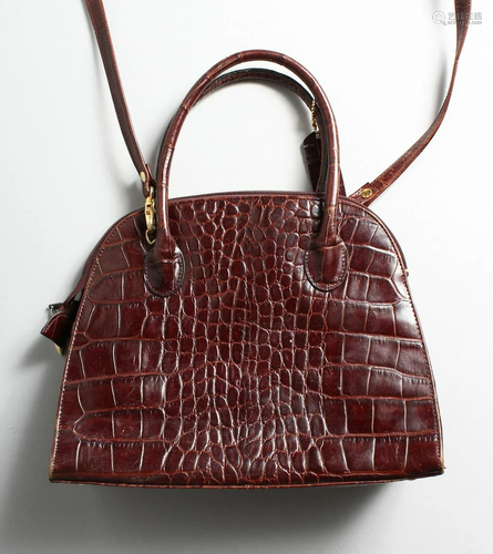 A CROCODILE LEATHER DESIGNER BAG 10.5 ins long