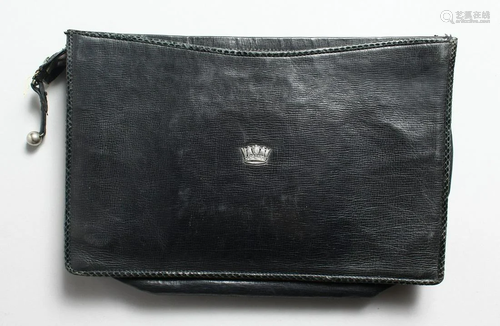 A LEATHER DESIGNER CLUTCH BAG 10 ins long