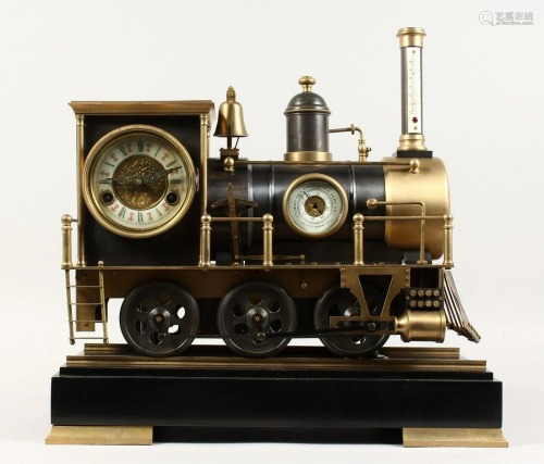 A SUPERB AMERICAN TRAIN CLOCK THERMOMETER AND BAROM…