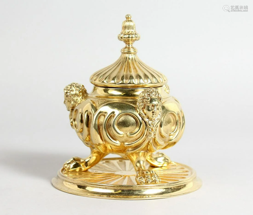 A GOOD VICTORIAN SILVER GILT CIRCULAR POT AND COVER