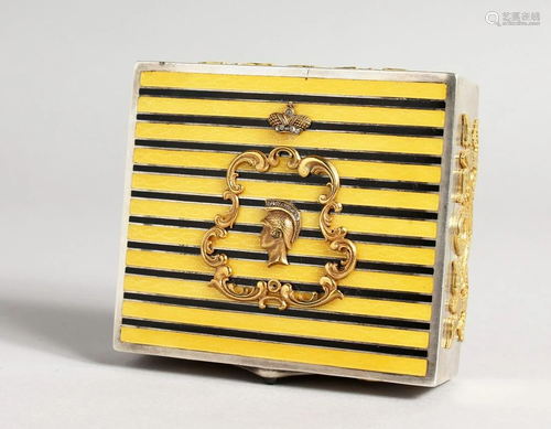 A SUPERB LARGE RUSSIAN YELLOW ENAMEL AND SILVER BOX