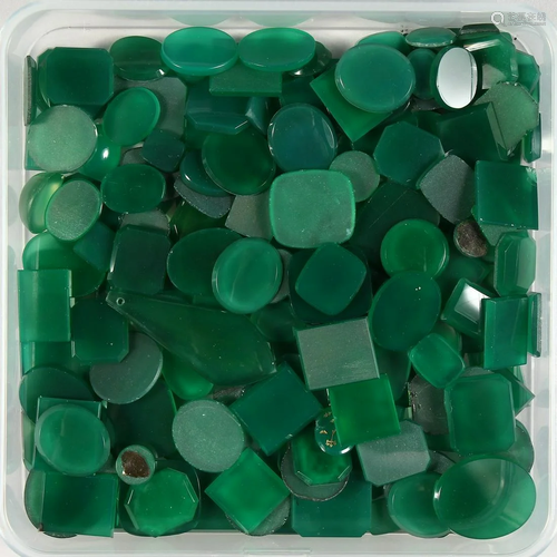 A BOX OF CHRYSOPRASE STONES