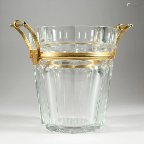 A VERY HEAVY BACCARAT OCTAGONAL TAPERING GLASS WINE