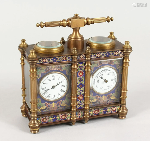 A MINIATURE CLOISONNE ENAMEL DOUBLE CARRIAGE CLOCK …