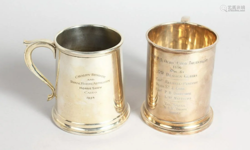 TWO PLATED PRIZE TANKARDS, N.W.P AND OVAH POLO
