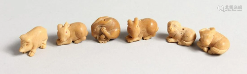 SIX SMALL CARVED BONE FIGURES OF ANIMALS