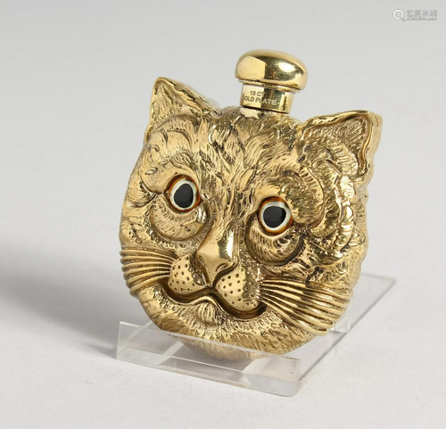 AN 18CT GOLD PLATED CAT FACED PERFUME BOTTLE