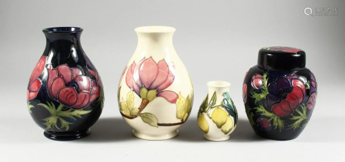 FOUR PIECES OF MOORCROFT POTTERY
