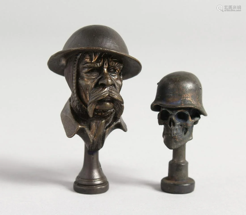 TWO BRONZE WWI REPLICA PIPE TAMPERS