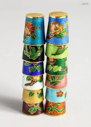 TWELVE CLOISONNE ENAMEL THIMBLES