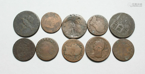 A SMALL COLLECTIONS OF BRONZE COINS AND TOKENS