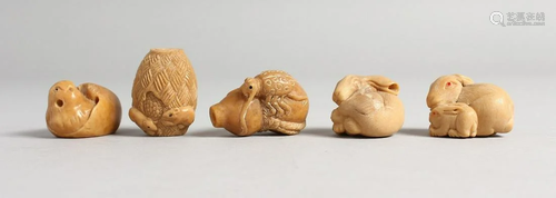 FIVE SMALL CARVED BONE ANIMALS