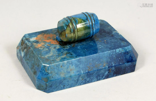 A GOOD LAPIS RECTANGULAR PAPERWEIGHT. 4ins x 2.5ins.