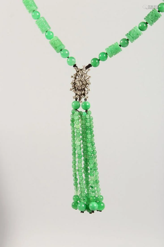 A GOOD DIAMOND AND JADE NECKLACE