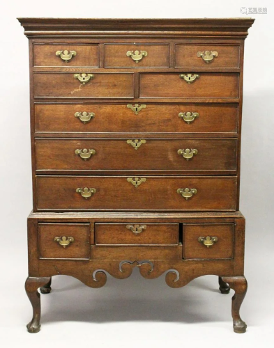 AN 18TH CENTURY CHEST ON STAND with mould cornice,