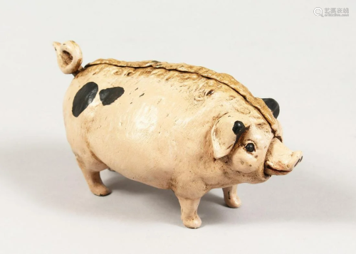 A COLD PAINTED BRONZE PIG DESK BELL 6 ins high