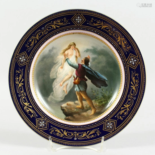 A GOOD VIENNA CIRCULAR PLATE, blue and gilt, the centre