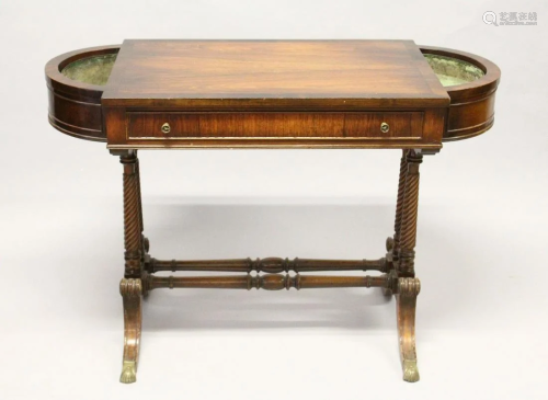 A REGENCY DESIGN MAHOGANY SIDE TABLE, with a sin…
