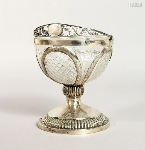 A GOOD DUTCH SILVER AND CUT GLASS SUGAR BASIN