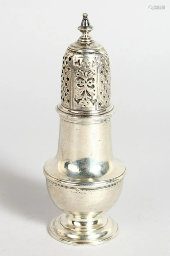 A SMALL GEORGE III SILVER CASTER BY SAM WOOD