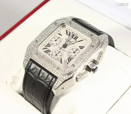 A SUPERB CARTIER STAINLESS STEEL DIAMOND SET WRIST