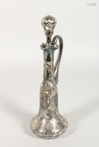 A GOOD SILVER OVERLAY JUG AND STOPPER 11 cm high.