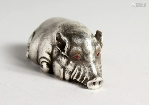 A RUSSIAN SILVER BOAR stamped 84r I.P., 3.5 ins long