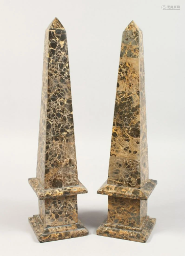 A PAIR OF MARBLE OBELISKS 18 ins high