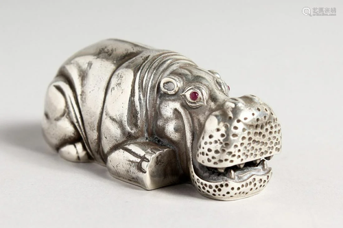 A RUSSIAN SILVER HIPPO stamped 84 & Faberge mark 3