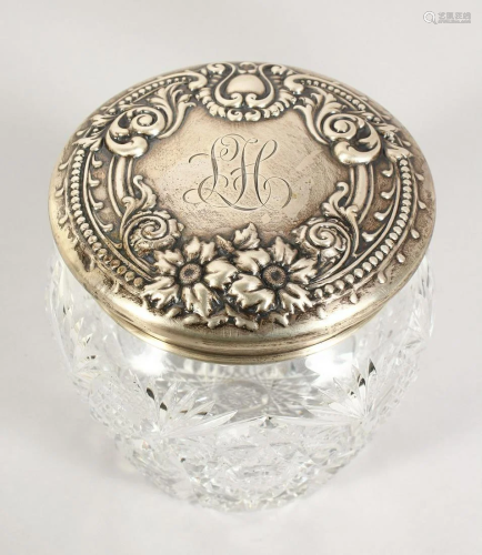 A LARGE STERLING SILVER TOP CANDY JAR, initials L.H.