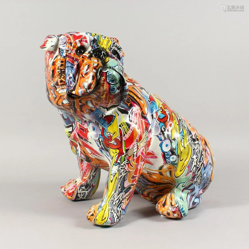 A GRAFFITTI BULLDOG 36.5cm tall