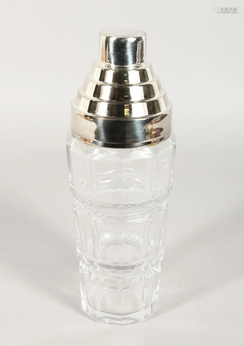 A PLATED AND GLASS COCKTAIL SHAKER