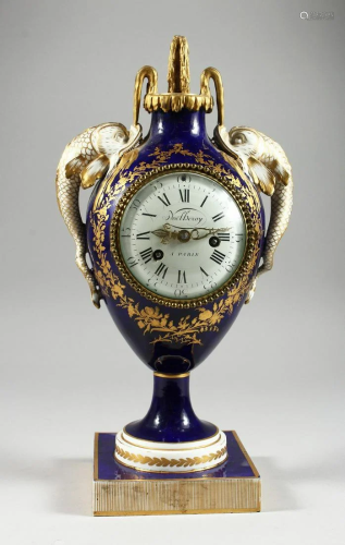A GOOD LOUIS XVITH STYLE URN SHAPED PORCELAIN CLOCK,