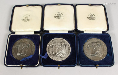 HEREFORD HERD BOOK SOCIETY THREE SILVER MEDALLIONS