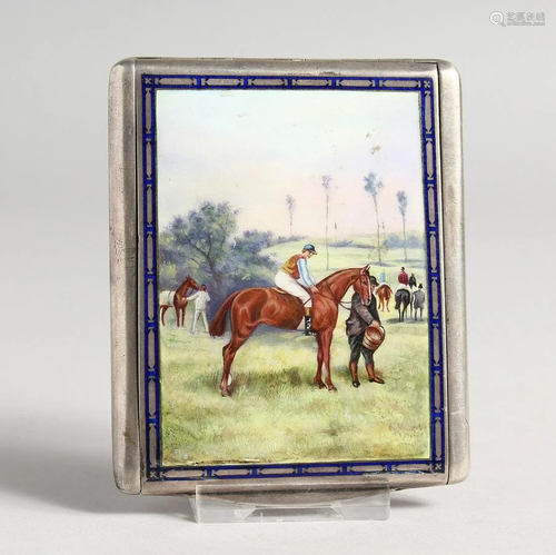 A SUPERB SILVER AND ENAMEL CIGARETTE CASE with enamel