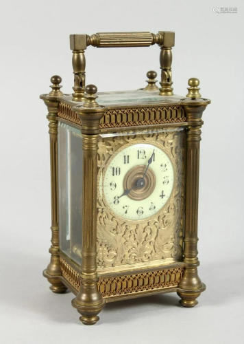 A 19TH CENTURY FRENCH BRASS CARRIAGE CLOCK with