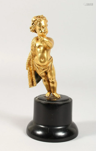 A 19TH CENTURY FRENCH ORMULU PUTTI, 5 ins high, on a