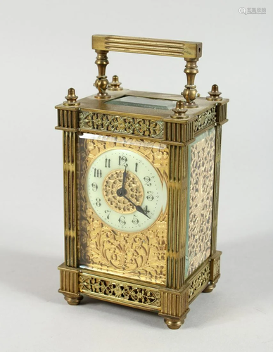 A 19TH CENTURY FRENCH BRASS CARRIAGE CLOCK with