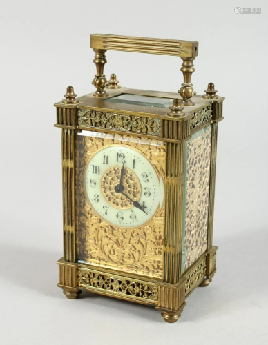 A 19TH CENTURY FRENCH BRASS CARRIAGE CLOCK with