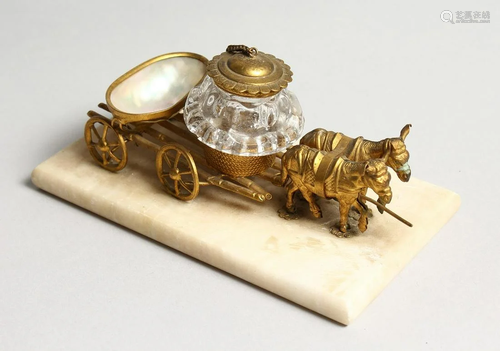 A SMALL FRENCH GILT AND MOTHER OF PEARL INKSTAND two