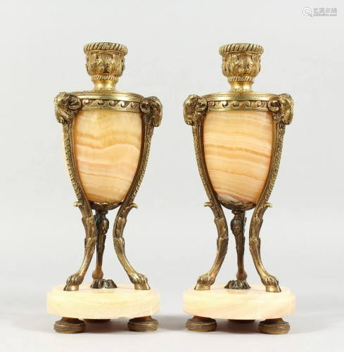 A GOOD PAIR OF GILDED BRONZE AND MARBLE CASSOLETTES