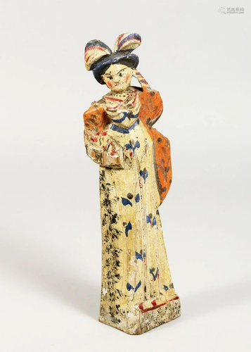 A CARVED WOOD GEISHA 10 ins high.