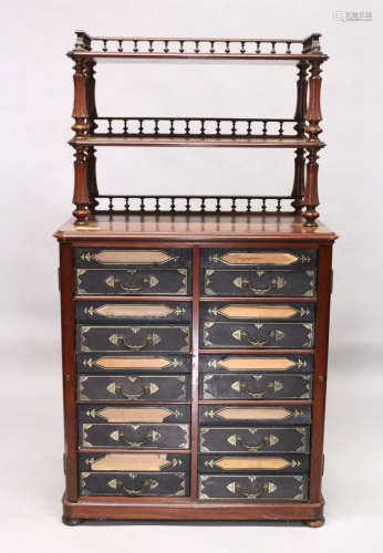 A VICTORIAN MAHOGANY CABINET, the top with two shelves