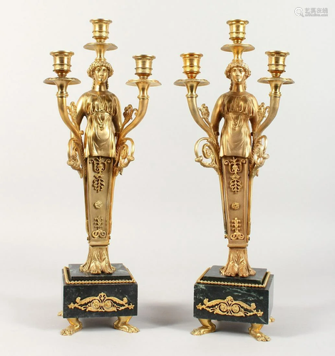 A GOOD PAIR OF EMPIRE DESIGN CLASSICAL THREE LIGHT