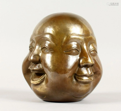 A BRONZE FOUR FACES BUDDHA 5 .5 ins.